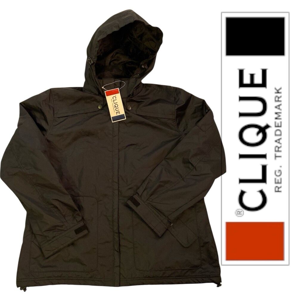 CLIQUE Windbreaker Jacket Hooded Fleece Lined Men’s 2XL Black Lightweight Zip